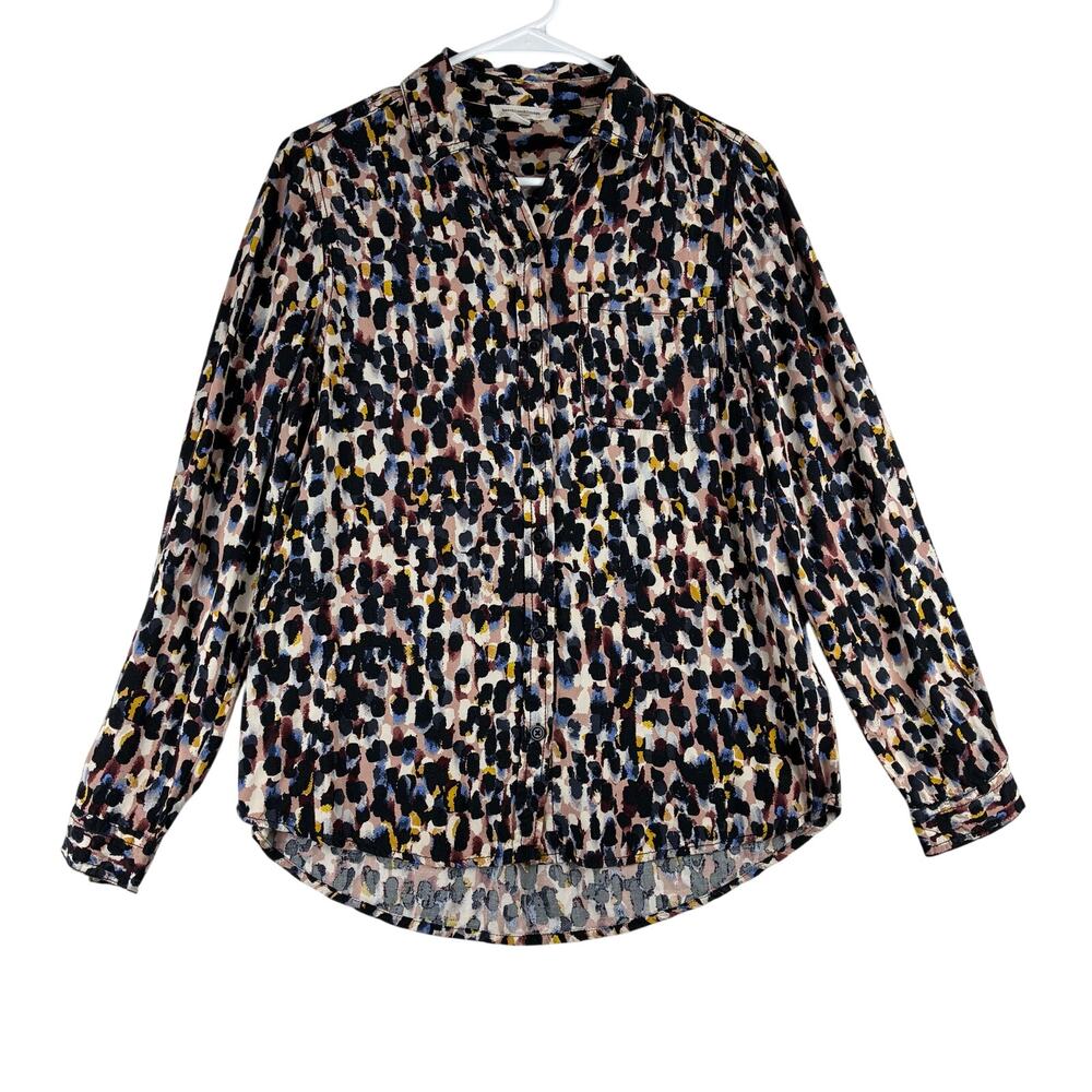Beach Lunch Lounge Alana Button Front Shirt Women's Small Abstract Leopard Print